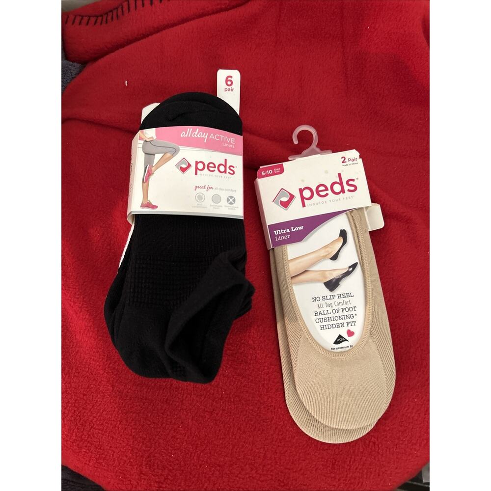 PEDS Women's Ultra Low Cut Liner Nude Shoe Size: 5-10 2 Pair & 6 Pack Socks